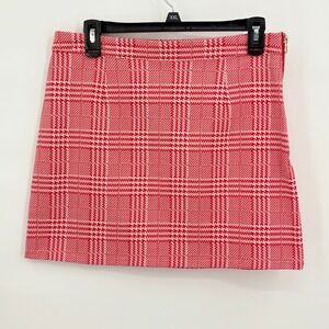 Forever 21 Y2K Womens Red Cream Plaid Houndstooth Mini Skirt Size 29 NEW NWT
